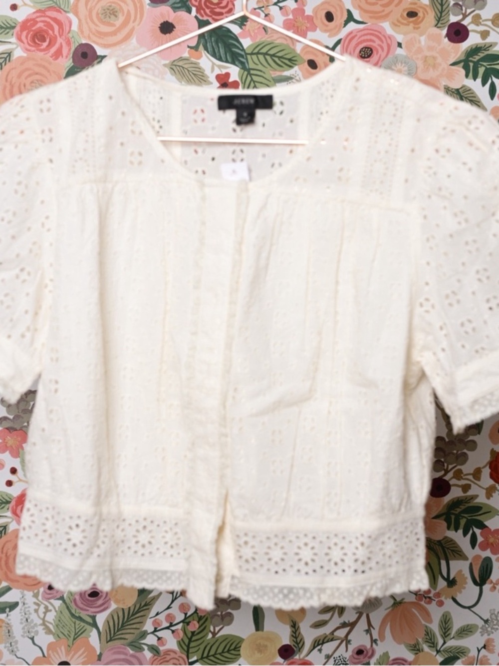 J. Crew Cream Eyelet Crochet-Trim Blouse